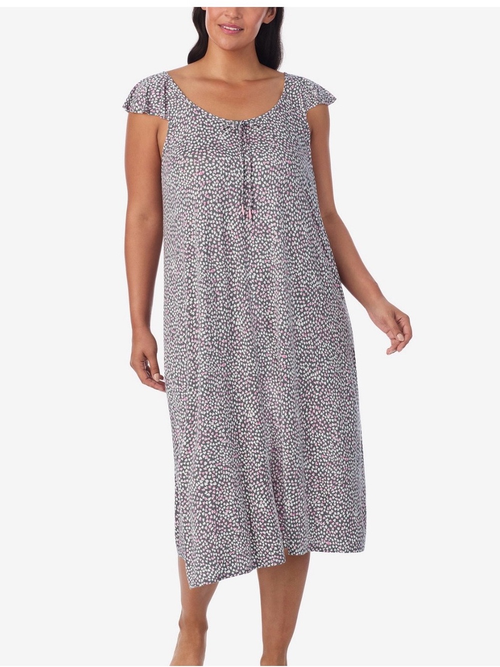 Ellen Tracy Gray and Pink Floral Cap Sleeve Nightgown